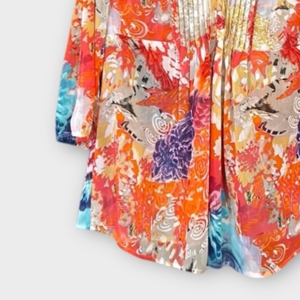 Tribal Women's Size 8 Vibrant Floral Tunic Top Pintuck Detail Lightweight Blouse - Picture 5 of 10